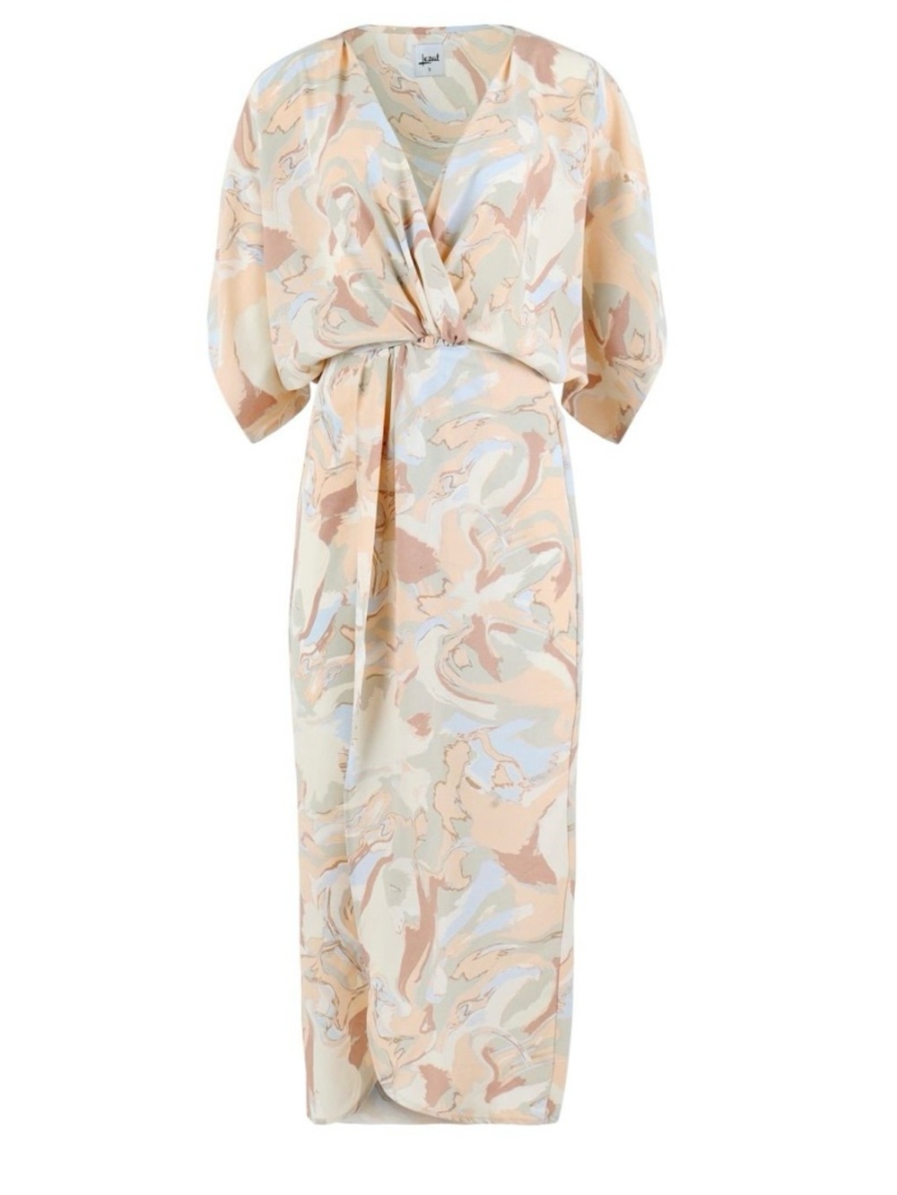 Lezat Joey Abstract Watercolor Faux Wrap Kimono Sleeve Maxi Dress L